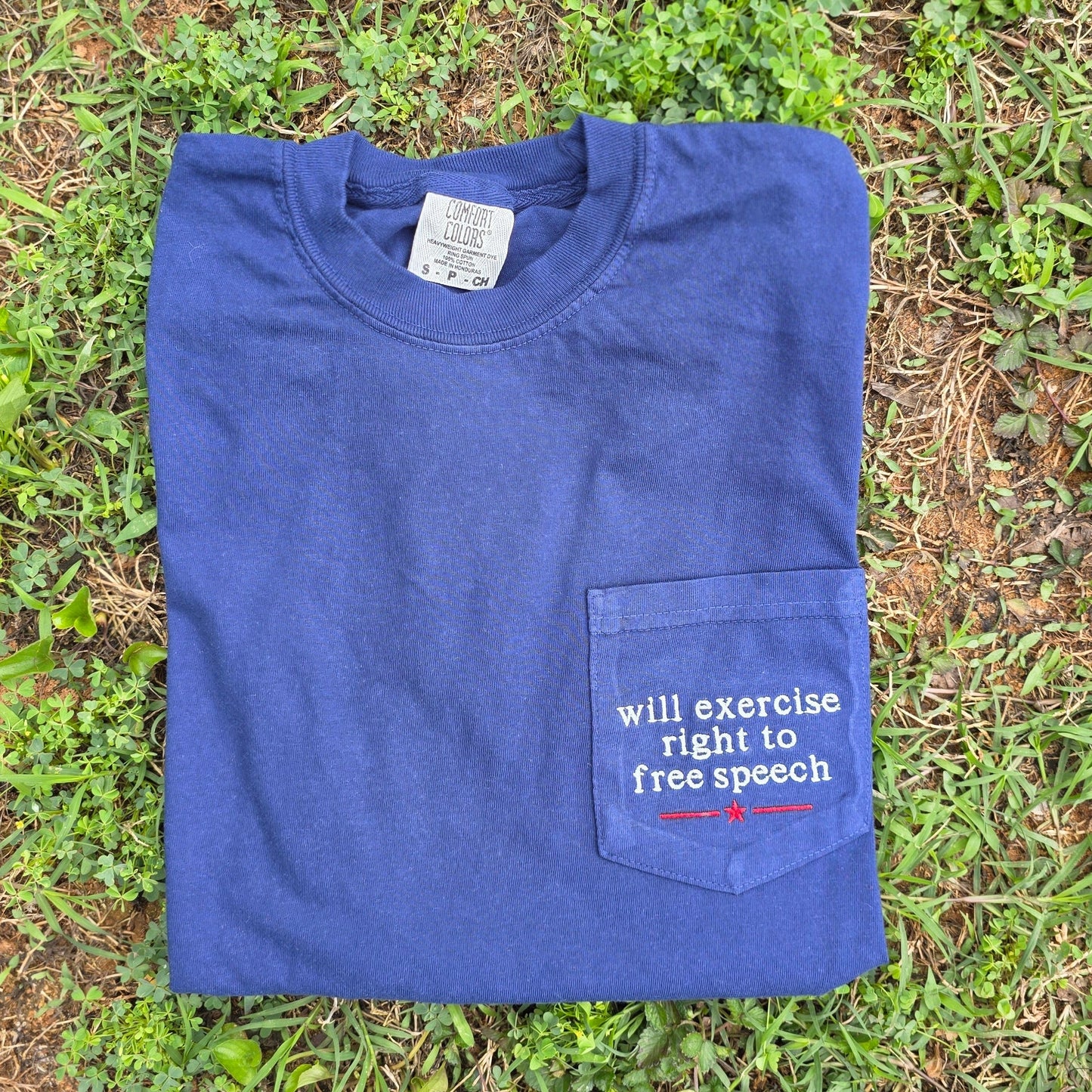 Will Exercise Right to Free Speech Embroidered Pocket Tee | 4th of July