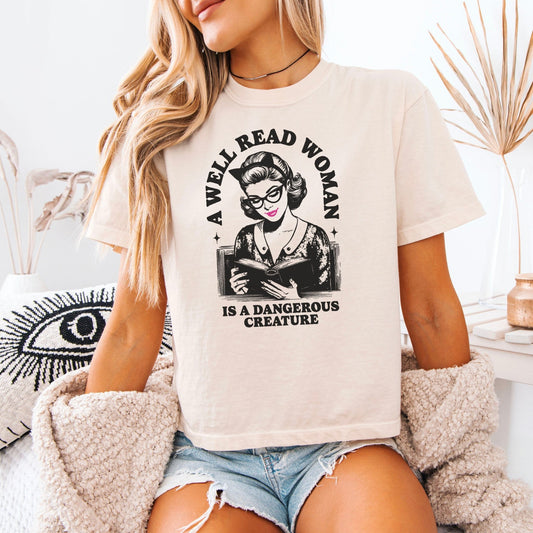 A Well Read Woman Is a Dangerous Creature Heavyweight Cropped Boxy Shirt - Starry Skies Austin