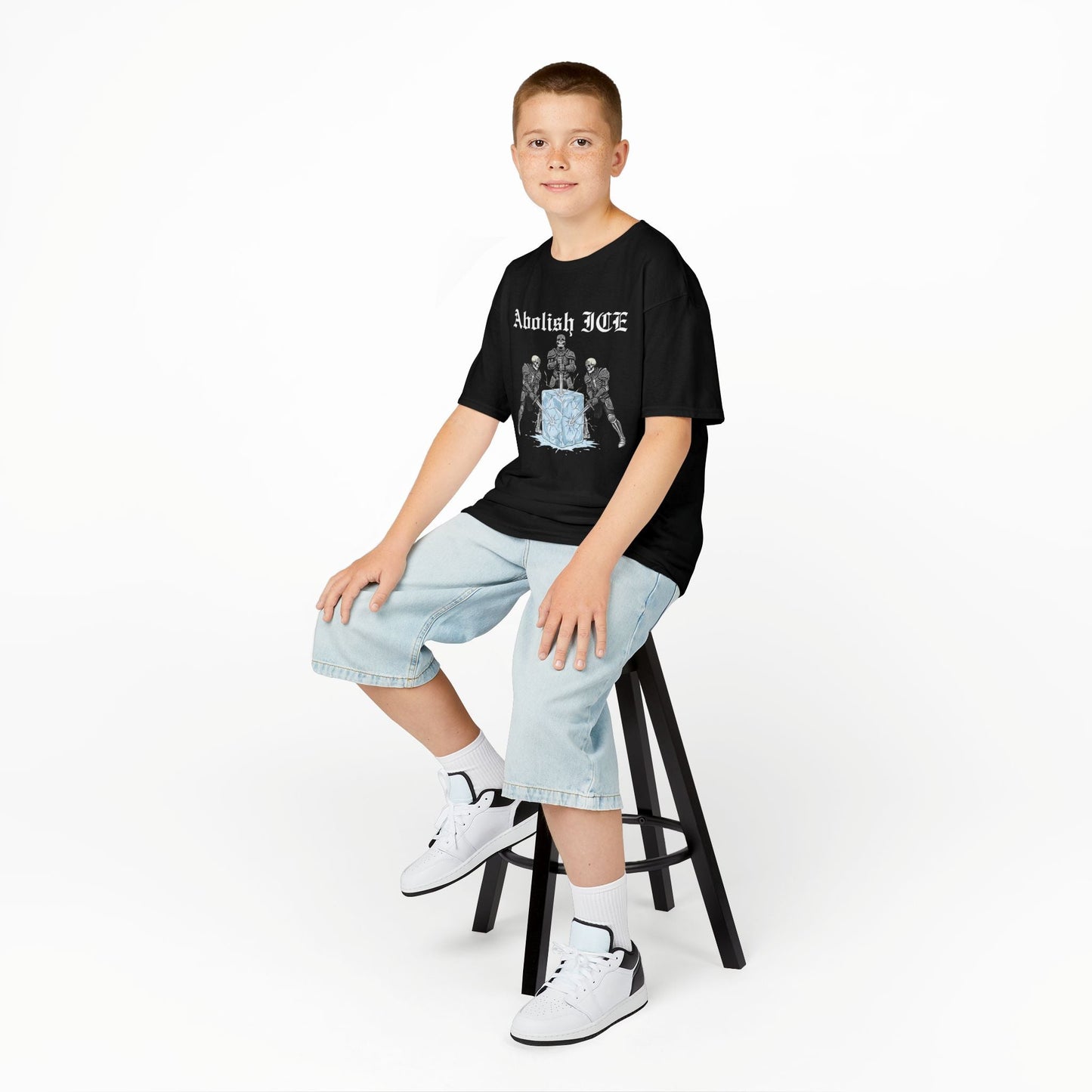Abolish ICE Skeleton Knight Kids Graphic Tee (Adult Baby Tee) - Starry Skies Austin