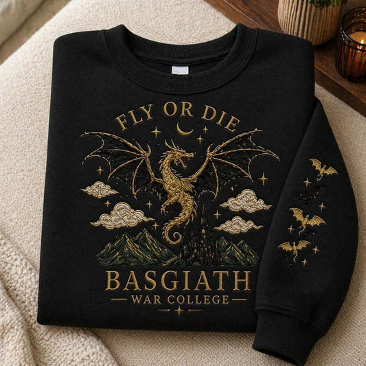 Basgiath War College Embroidered Sweatshirt, Fourth Wing Dragon Rider Crewneck, Fantasy Book Lover Gift, Bookish Dragon Sweater - Starry Skies Austin