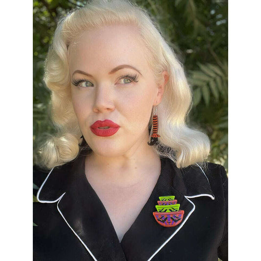 Bewitching Booties Orange Earrings by Lipstick & Chrome — Halloween Witch Boot Drop Earrings - Starry Skies Austin