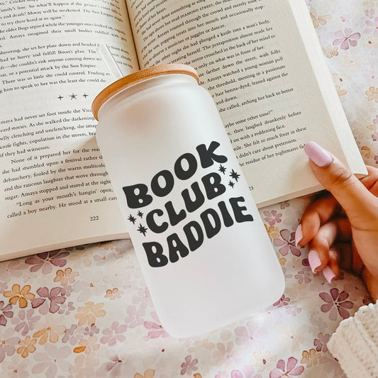 Book Club Baddie Frosted Glass Cup with Bamboo Lid & Straw - Starry Skies Austin