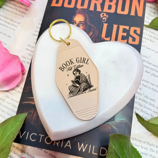 Book Girl Fall Edition Retro Motel Keychain - Starry Skies Austin