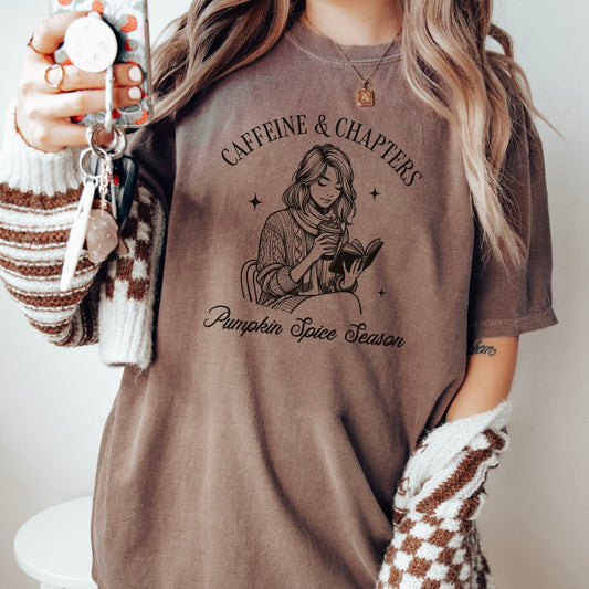 Caffeine & Chapters Pumpkin Spice Season Heavyweight Comfort Colors Shirt - Starry Skies Austin