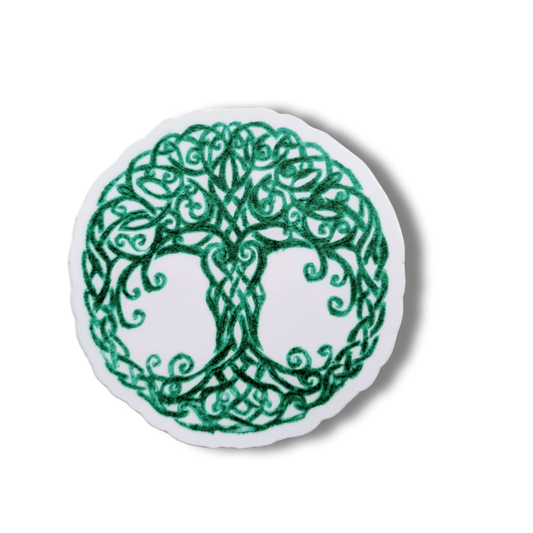 Celtic Tree of Life Vinyl Sticker - Sacred Yggdrasil Emerald Knotwork - Ancient Wisdom Cosmic Tree Decal - Starry Skies Austin