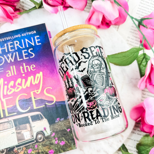Dead Set On Reading Clear Glass Cup with Bamboo Lid & Straw - Starry Skies Austin