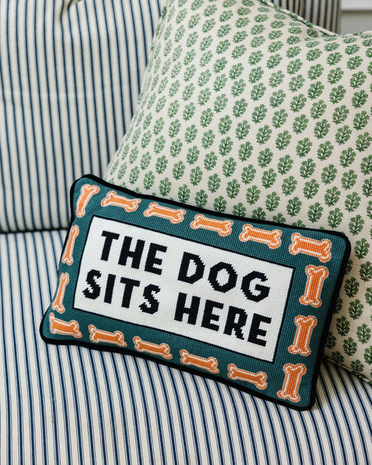 Dog Sits Here Needlepoint Pillow - Starry Skies Austin