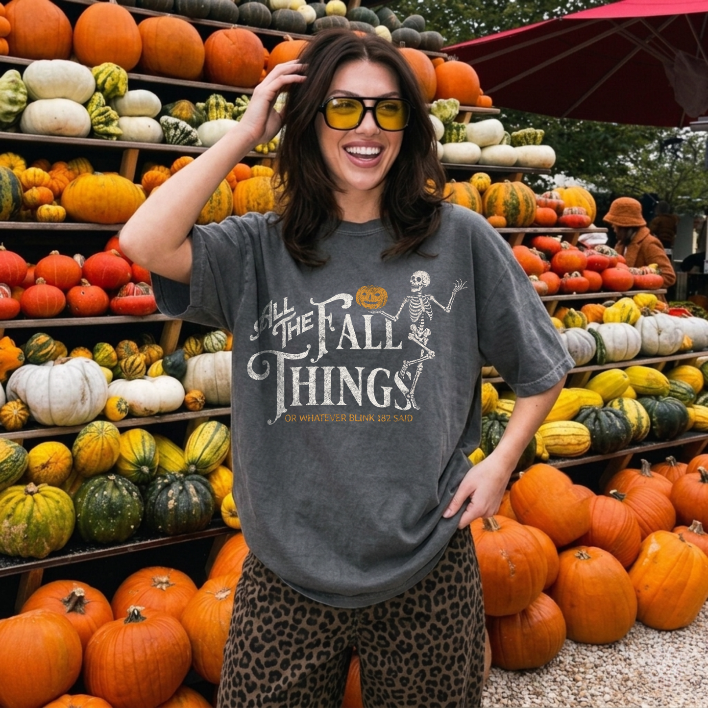 Fall Things Skeleton T-Shirt — 'All The Fall Things' Pumpkin Halloween Tee - Starry Skies Austin