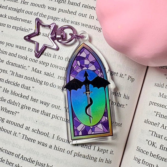 Fantasy Dragon Holographic Keychain – Stained Glass Inspired Window Design - Starry Skies Austin