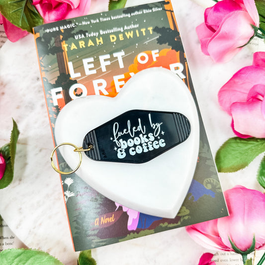 Fueled by Books and Coffee Retro Motel Keychain - Starry Skies Austin