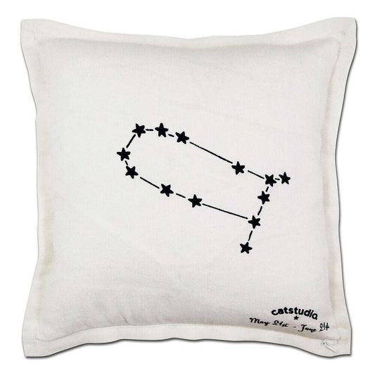 Gemini Astrology Hand-Embroidered Pillow by Cat Studio - Starry Skies Austin