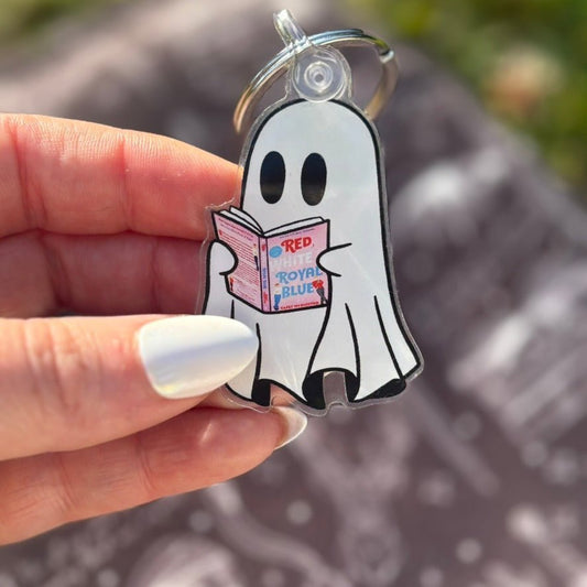 Ghost Reading Red White and Royal Blue Keychain - Starry Skies Austin