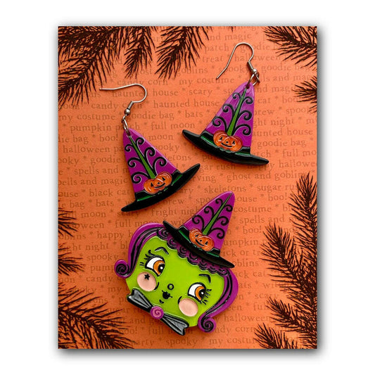 Hagatha's Hat Earrings by Johanna Parker x Lipstick & Chrome — Halloween Witch Hat Drop Earrings - Starry Skies Austin