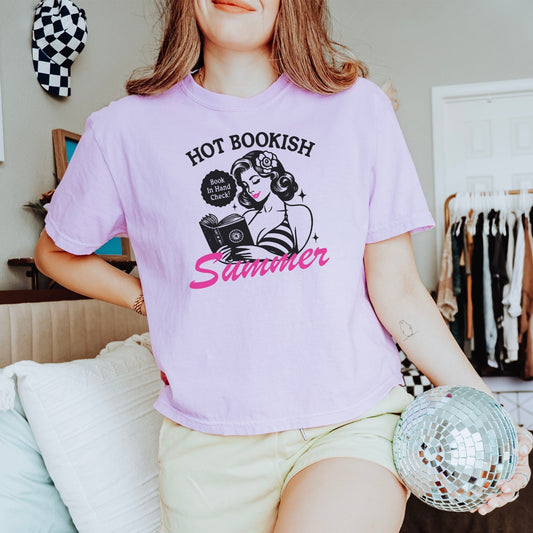 Hot Bookish Summer Heavyweight Comfort Colors Boxy Cropped Shirt - Starry Skies Austin
