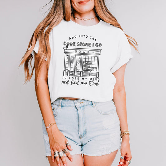 Into the Bookstore I Go Comfort Colors Boxy Cropped Shirt | Premium Heavyweight Bookish Top for Stylish Bookstore Adventures - Starry Skies Austin
