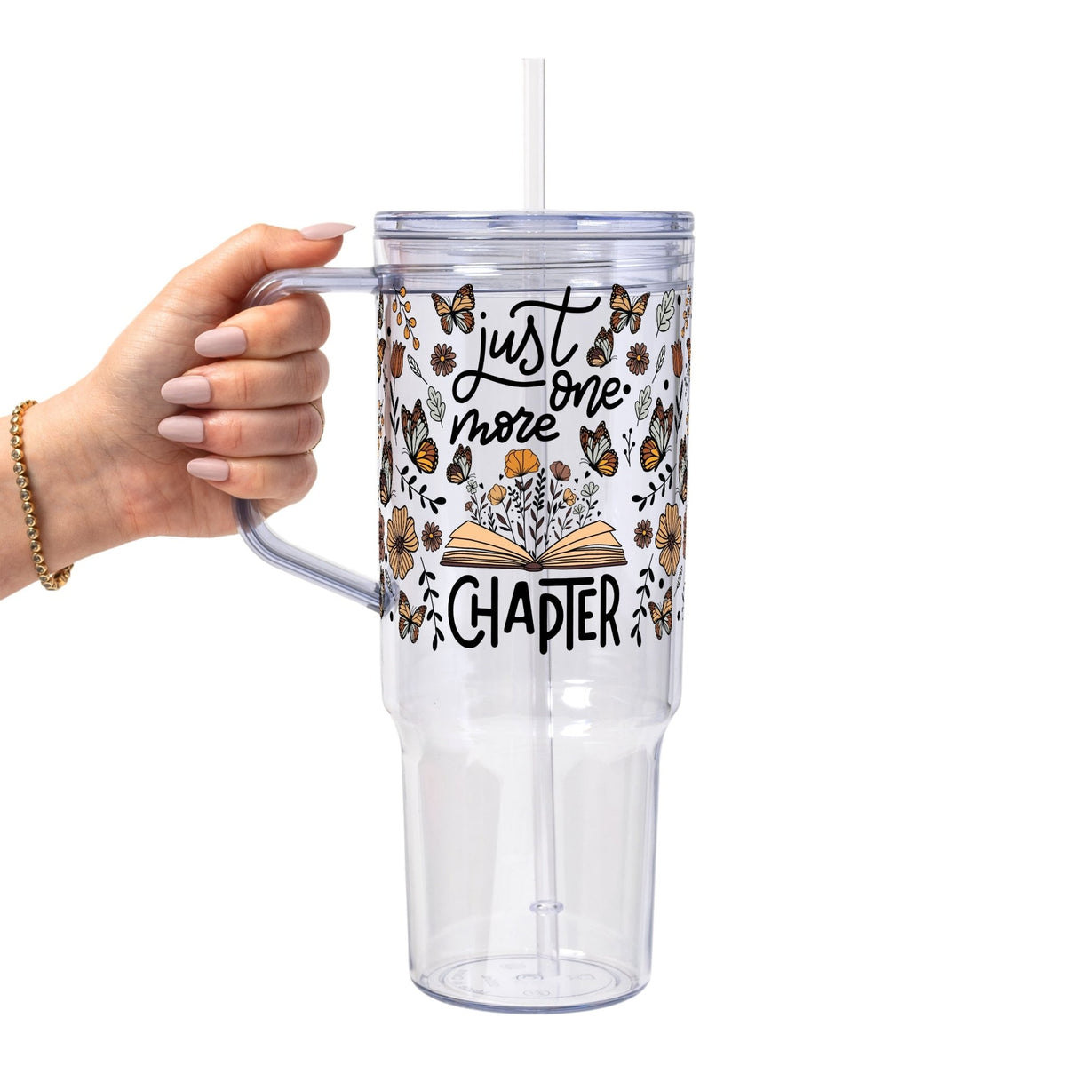 Just One More Chapter Glass Cup, Mug & Tumbler with Lid and Straw - Starry Skies Austin