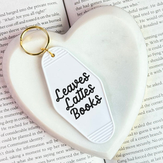 Leaves Lattes Books Motel Keychain - Perfect for Book and Coffee Lovers - Starry Skies Austin