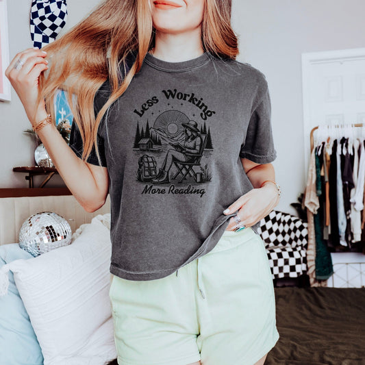 Less Working, More Reading | Trendy Book Lovers Crop Tee Shirt - Starry Skies Austin