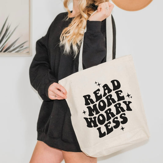 Read More Worry Less Canvas Book Bag | A Stylish Tote for Avid Readers - Starry Skies Austin