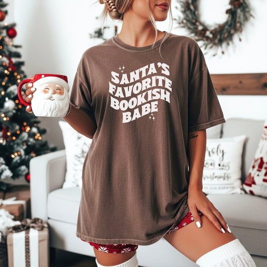 Santa’s Favorite Bookish Babe Heavyweight Comfort Colors Shirt - Starry Skies Austin