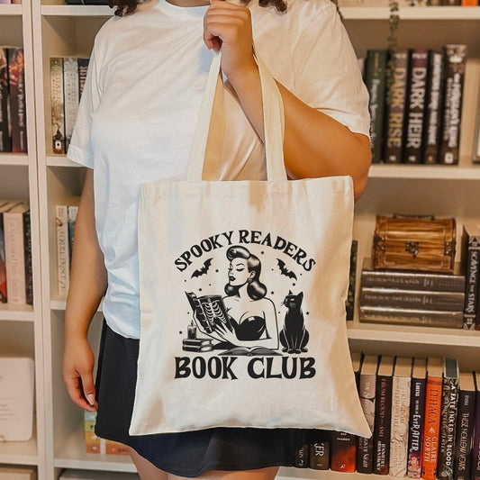 Spooky Readers Book Club Canvas Tote Bag | Eco-Friendly Halloween Bookish Accessory for Book Lovers - Starry Skies Austin