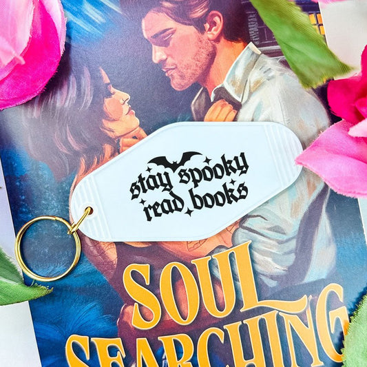 Stay Spooky Read Books Retro Motel Keychain - Starry Skies Austin