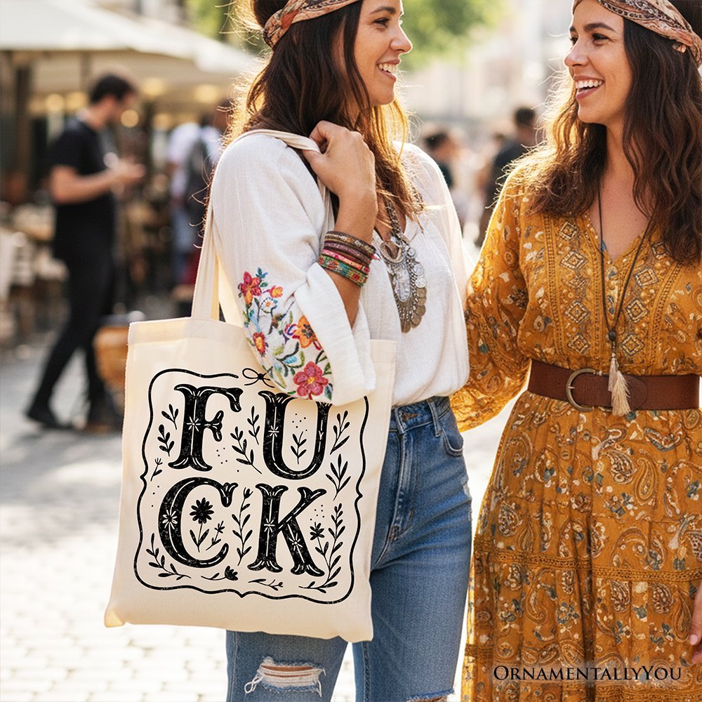 Sweary Wildflower Adult Humor Tote Bag, Western Boho Sassy Gift Shopper - Starry Skies Austin