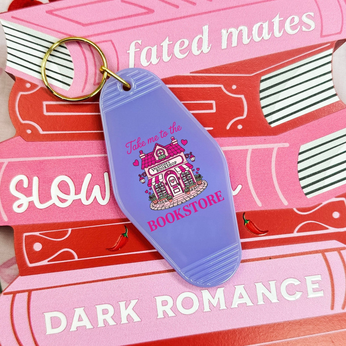 Take Me to the Bookstore Valentine's Retro Motel Keychain - Starry Skies Austin
