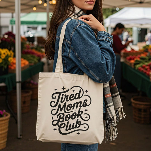 Tired Moms Book Club Canvas Tote Bag - Starry Skies Austin