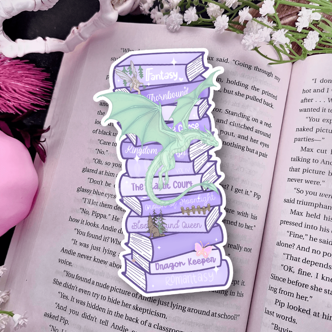 Whimsical Bookstack Fantasy Die-Cut Sparkle Bookmark - Starry Skies Austin