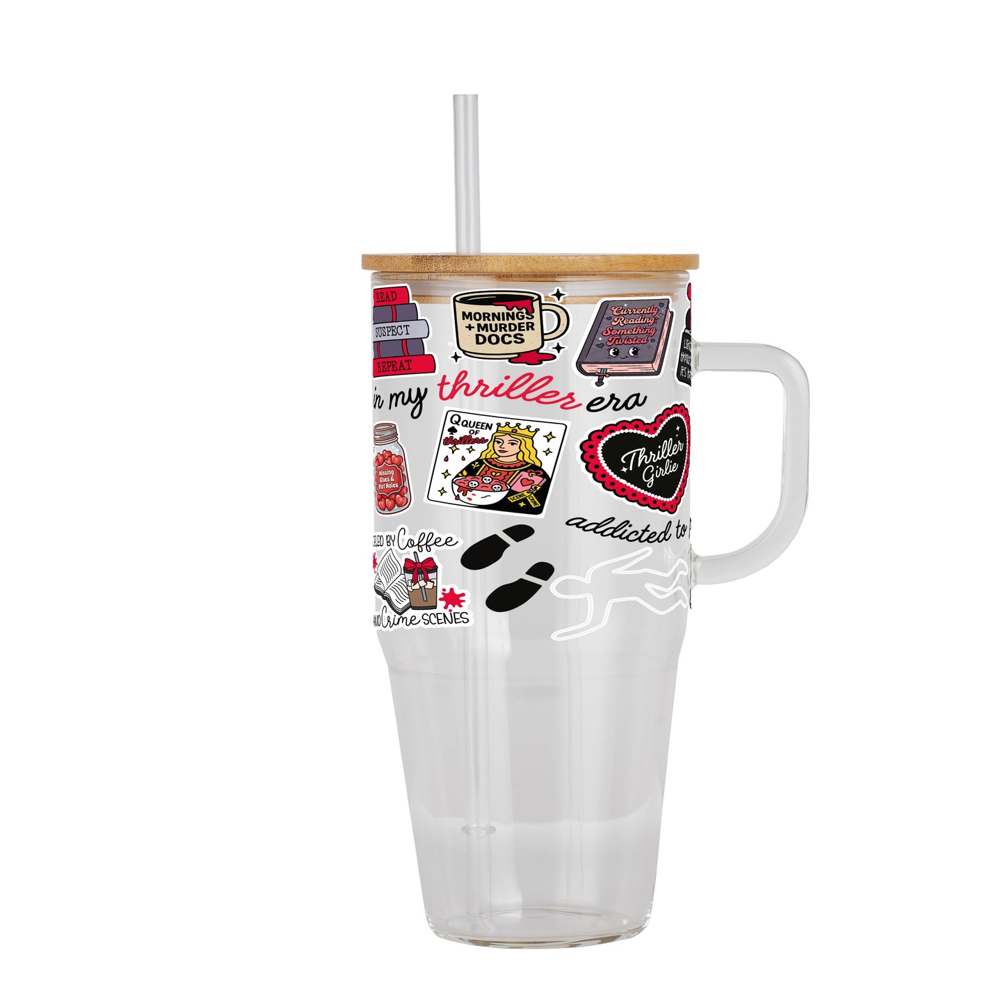 Thriller True Crime Glass Cup, Mug & Tumbler with Lid and Straw