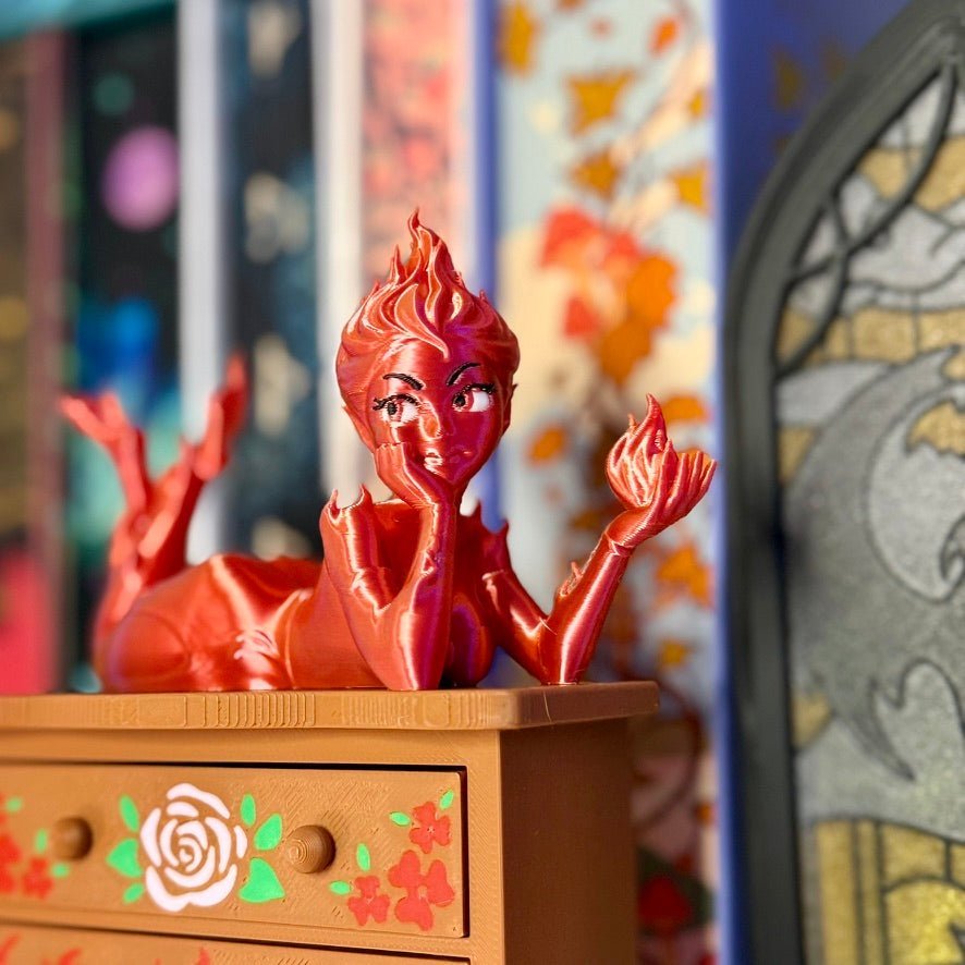 3d Printed Fire Sprite Bookshelf Decor - Starry Skies Austin