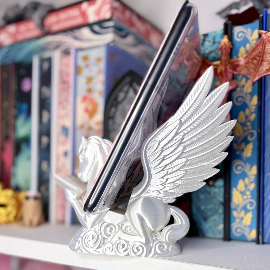 3D Printed Pegasus Silk White Kindle Holder | Small Book Stand | Book Lover Accessory | Reading Display Stand - Starry Skies Austin