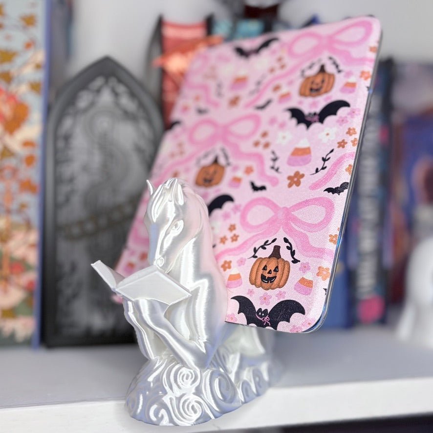3D Printed Pegasus Silk White Kindle Holder | Small Book Stand | Book Lover Accessory | Reading Display Stand - Starry Skies Austin