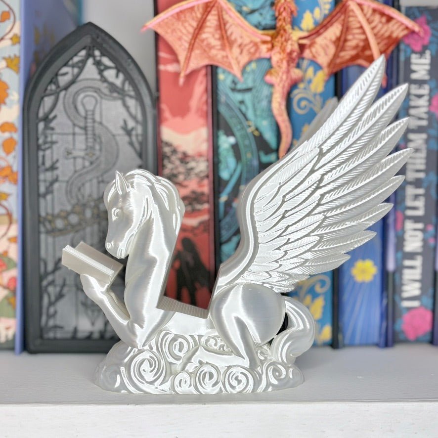 3D Printed Pegasus Silk White Kindle Holder | Small Book Stand | Book Lover Accessory | Reading Display Stand - Starry Skies Austin