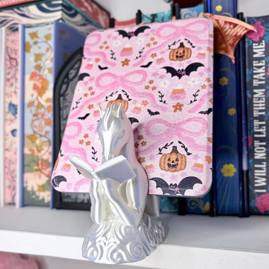 3D Printed Pegasus Silk White Kindle Holder | Small Book Stand | Book Lover Accessory | Reading Display Stand - Starry Skies Austin