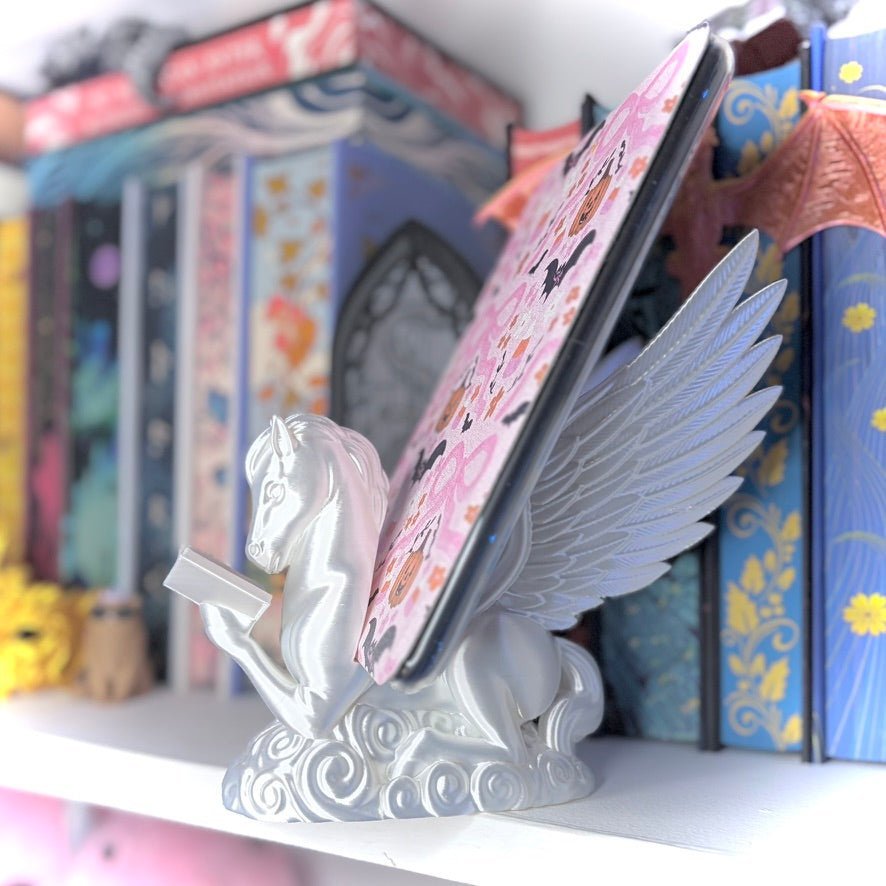 3D Printed Pegasus Silk White Kindle Holder | Small Book Stand | Book Lover Accessory | Reading Display Stand - Starry Skies Austin