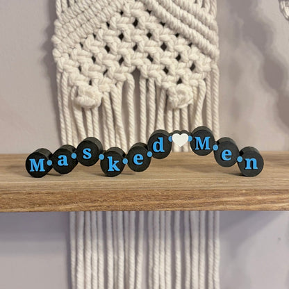 3d Printed Shelf Friendship Bracelet Sign - "Masked Men" - Starry Skies Austin