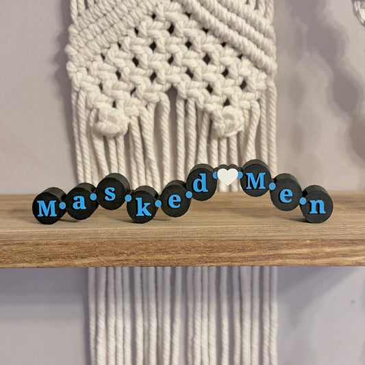 3d Printed Shelf Friendship Bracelet Sign - "Masked Men" - Starry Skies Austin