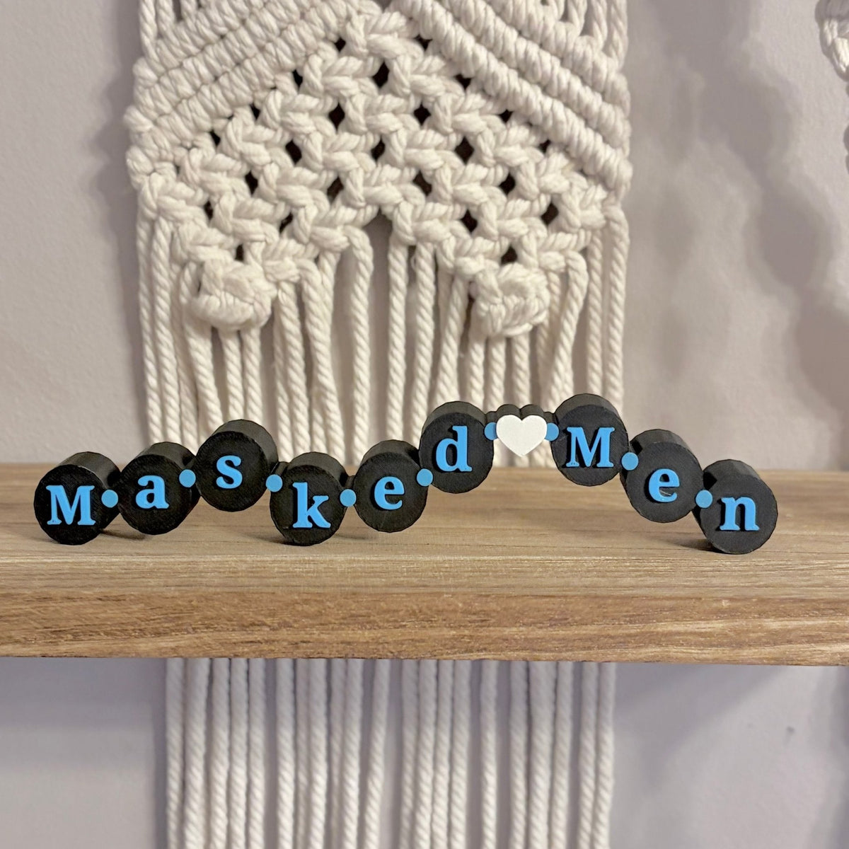 3d Printed Shelf Friendship Bracelet Sign - "Masked Men" - Starry Skies Austin