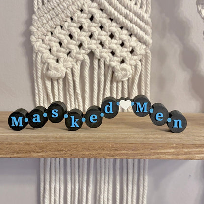 3d Printed Shelf Friendship Bracelet Sign - "Masked Men" - Starry Skies Austin
