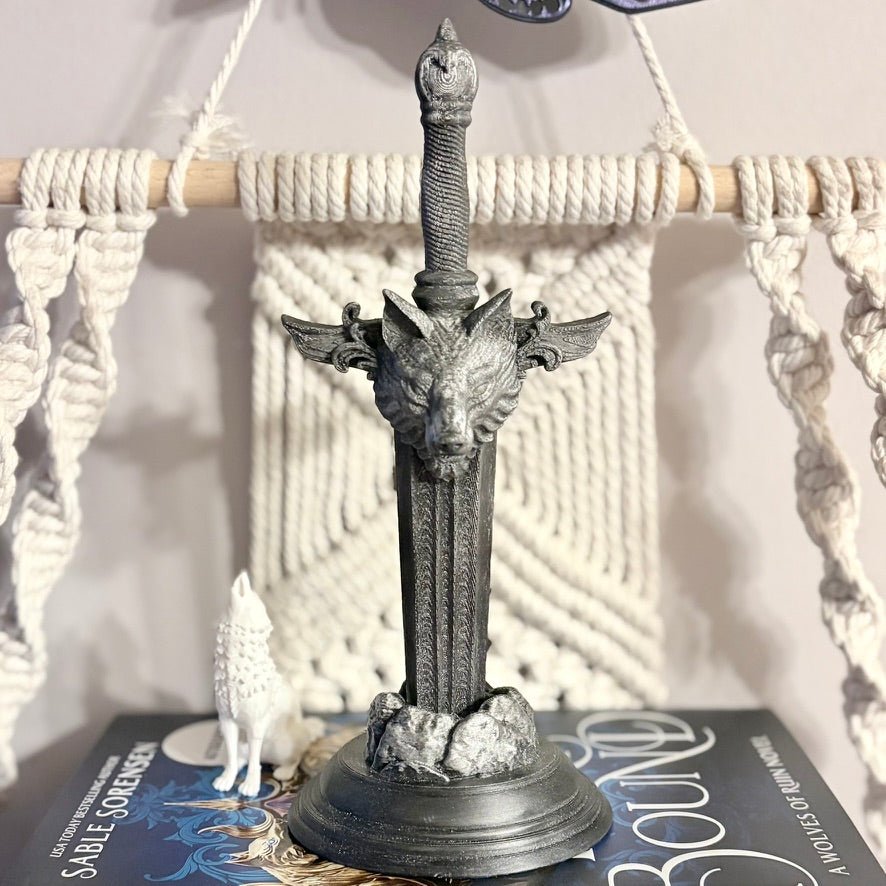 3d Printed Wolf Sword Bookshelf Decor - Starry Skies Austin