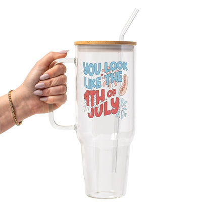 4th Of July Glass Cup, Mug & Tumbler with Lid and Straw - Starry Skies Austin