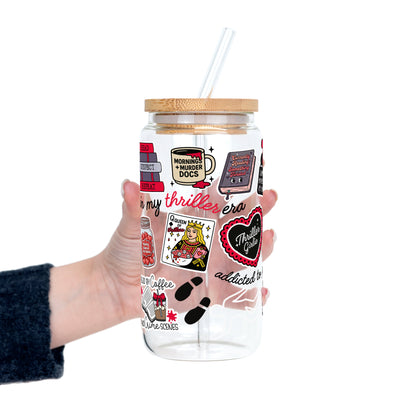 Thriller True Crime Glass Cup, Mug & Tumbler with Lid and Straw