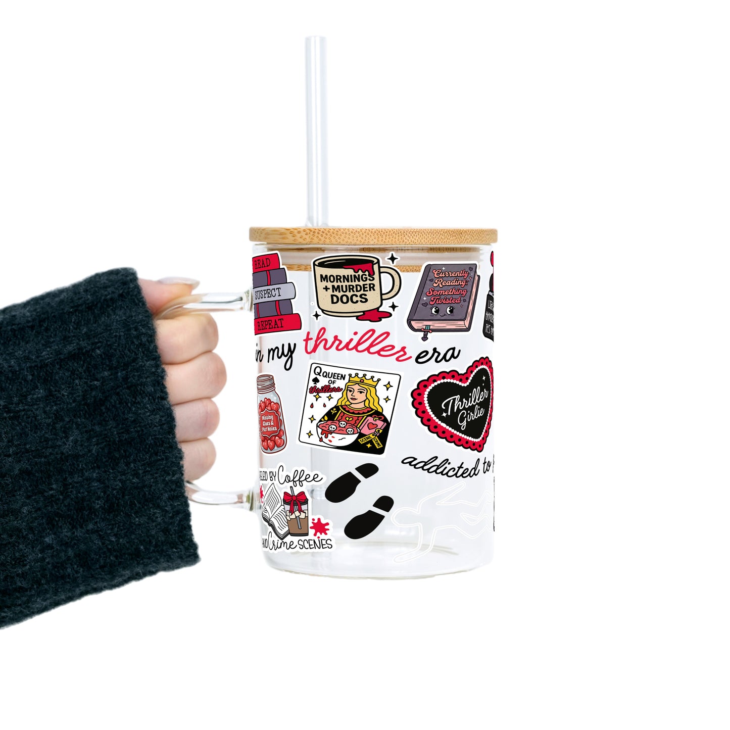 Thriller True Crime Glass Cup, Mug & Tumbler with Lid and Straw