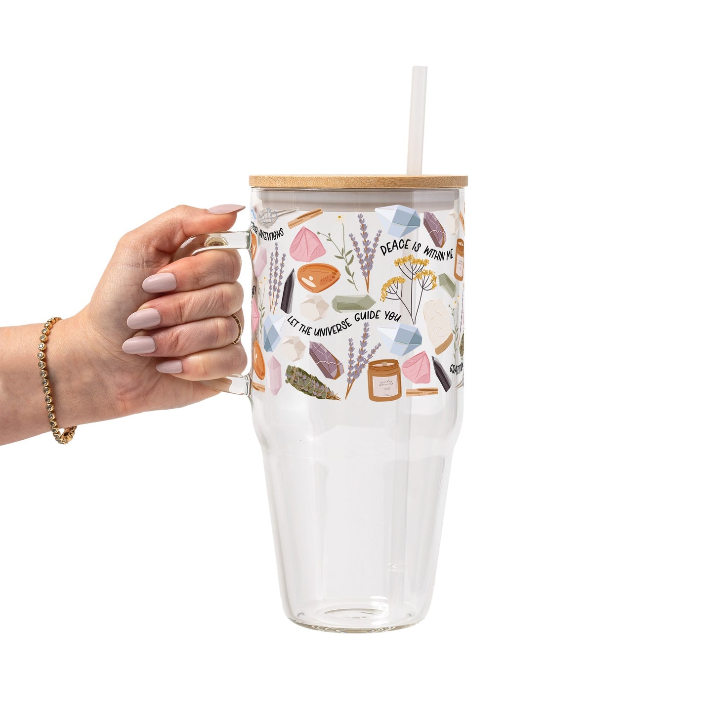 Daily Intentions Glass Cup, Mug & Tumbler with Lid and Straw