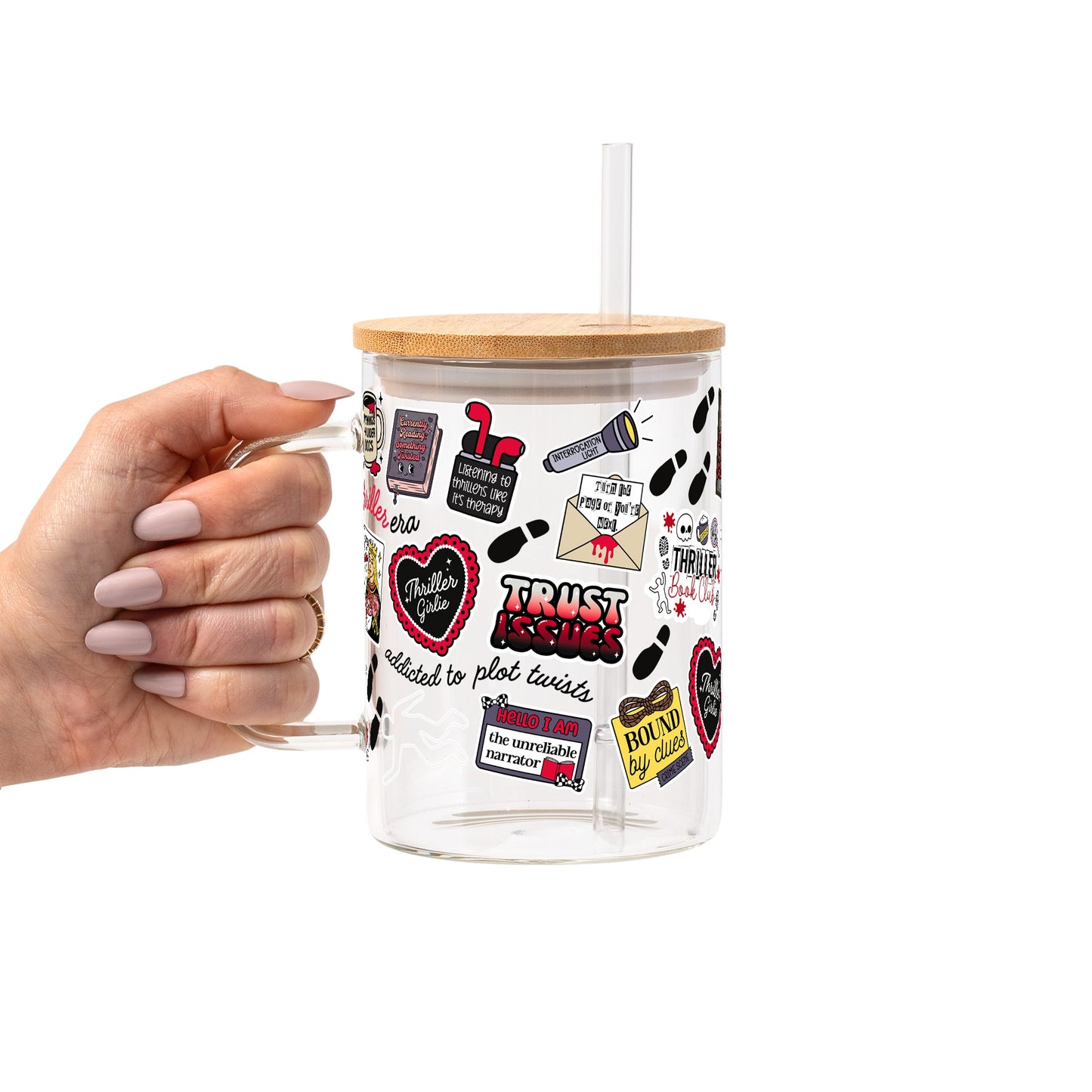 Thriller True Crime Glass Cup, Mug & Tumbler with Lid and Straw
