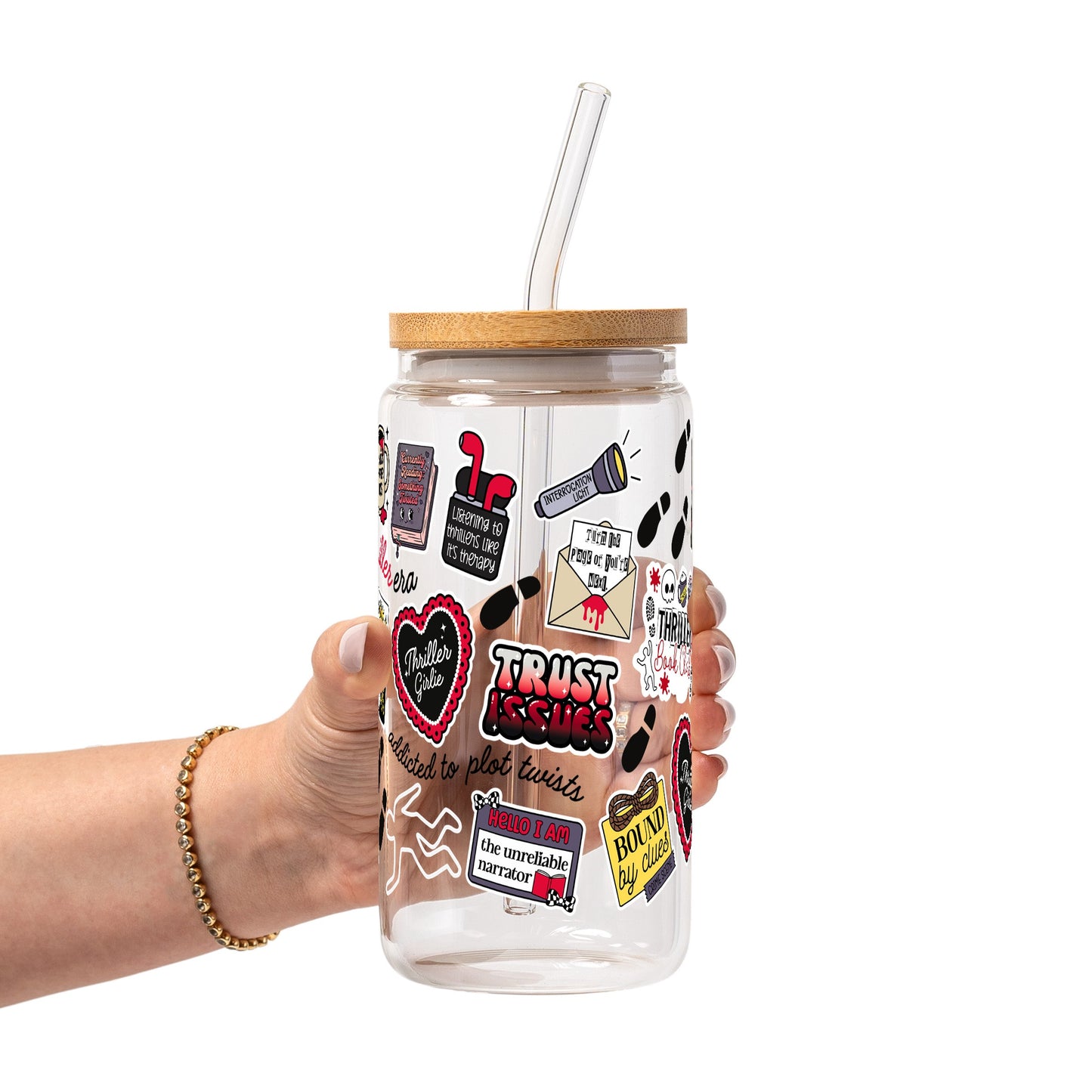 Thriller True Crime Glass Cup, Mug & Tumbler with Lid and Straw