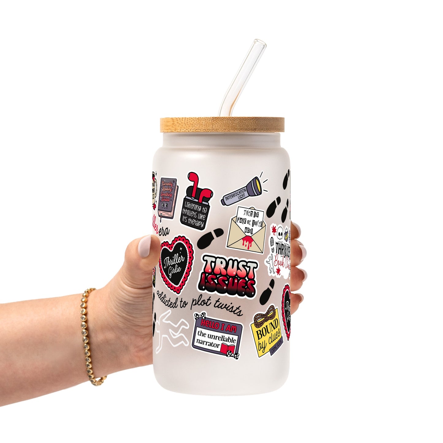 Thriller True Crime Glass Cup, Mug & Tumbler with Lid and Straw