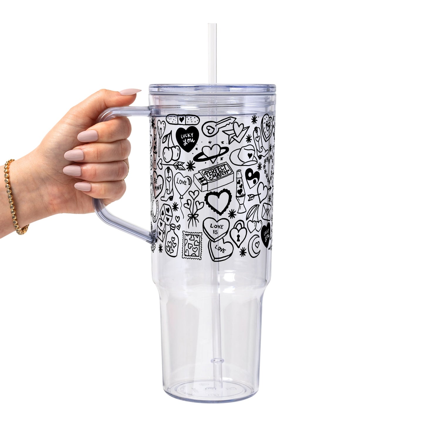 Black Tiny Tats Glass Cup, Mug & Tumbler with Lid and Straw